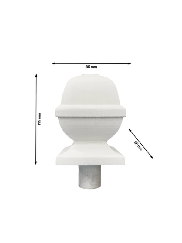 White Primed Square Acorn Newel Cap 90mm - Image 3
