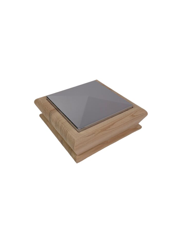 Unique Timber & Chrome Pyramid Newel Cap - In Various Timbers - Image 4