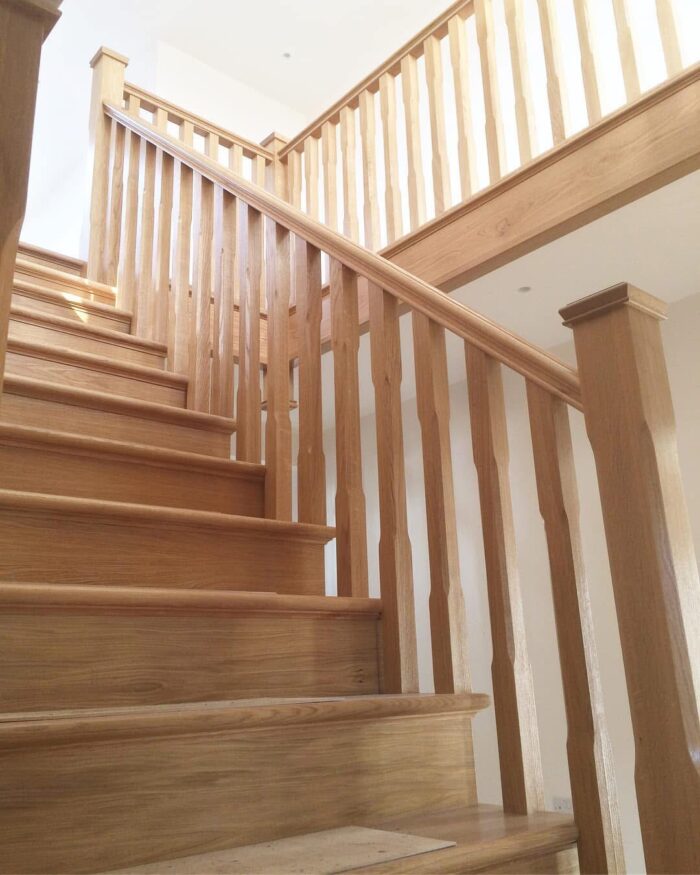 Oak staircase with oak stop cha,for spindles