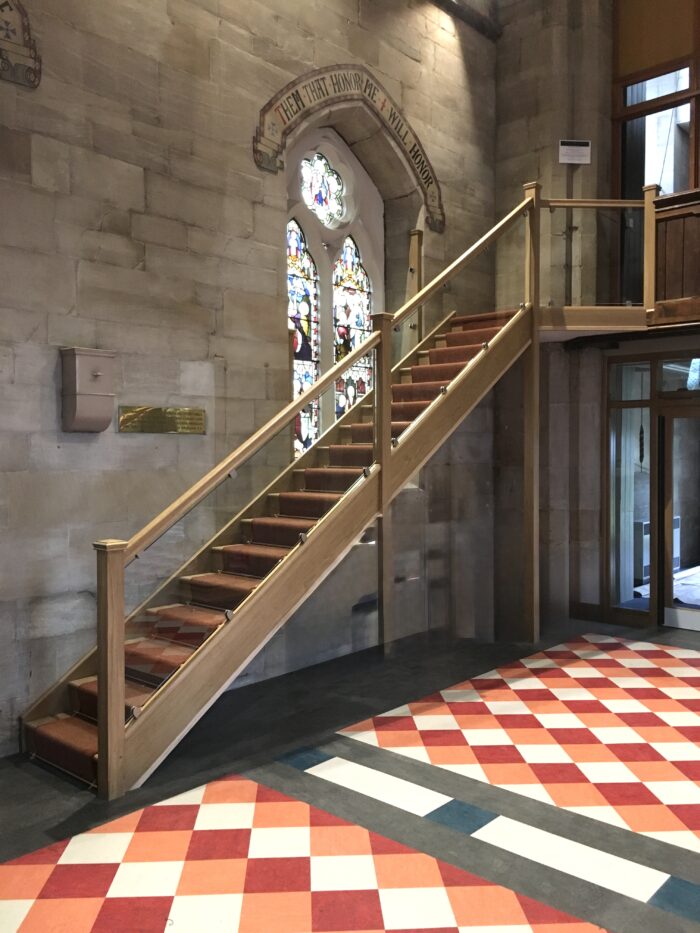 Oak staircase with glass panels
