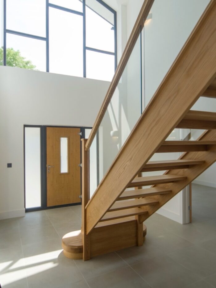 Oak staircase with glass panels