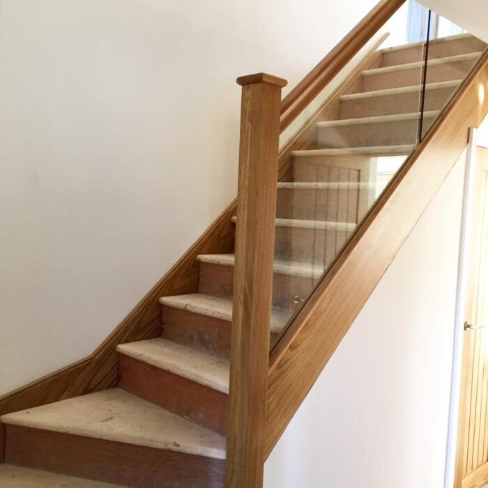 Oak staircase with glass panels