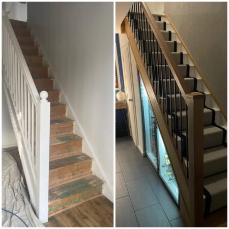 Customer staircase makeovers before and after with shaw stairs
