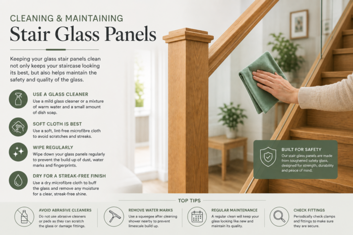 Cleaning and maintaining stair glass panels