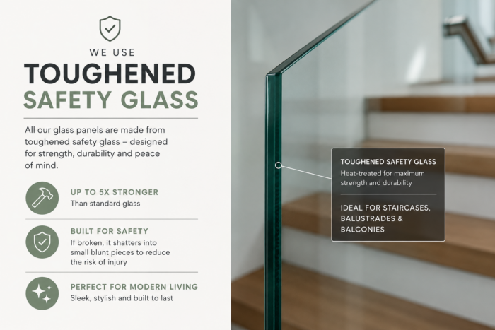 Toughened safety glass for staircases